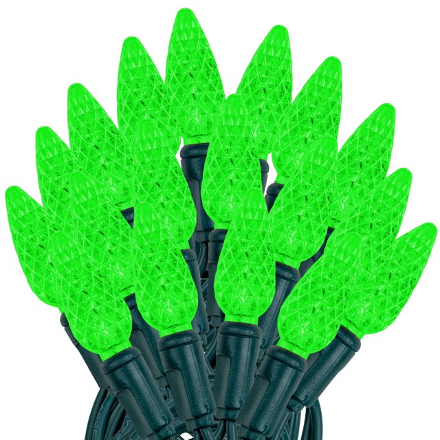 Novelty Lights 24FT 70 LED C6 Green Christmas String Lights, Outdoor