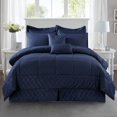 thumbnail image 1 of JML 10 Piece Bed in a Bag Quilted Diamond Comforter Set with Sheets, Queen, Navy, 1 of 5