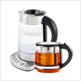 thumbnail image 1 of Ovente Bouilloire Électrique en Verre 1,7 Litre Technologie Prontofill & 4 Réglages de Température Variables avec Base en Acier Inoxydable, Bonus de Théière Infuseur Réutilisable Portable Parfait pour Thé, Argent KG733S, 1 of 5