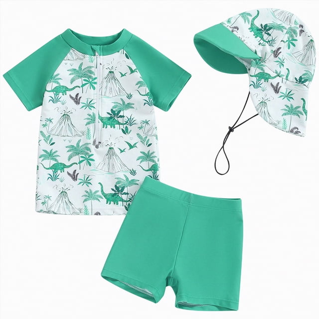 Curenmufel Boys Bathing Suits Rash Guard Boys Rash Guard Set 2 Piece UPF50 Swim Shirt & Swim Trunks 12 18 Months (Green,12-18 Months)