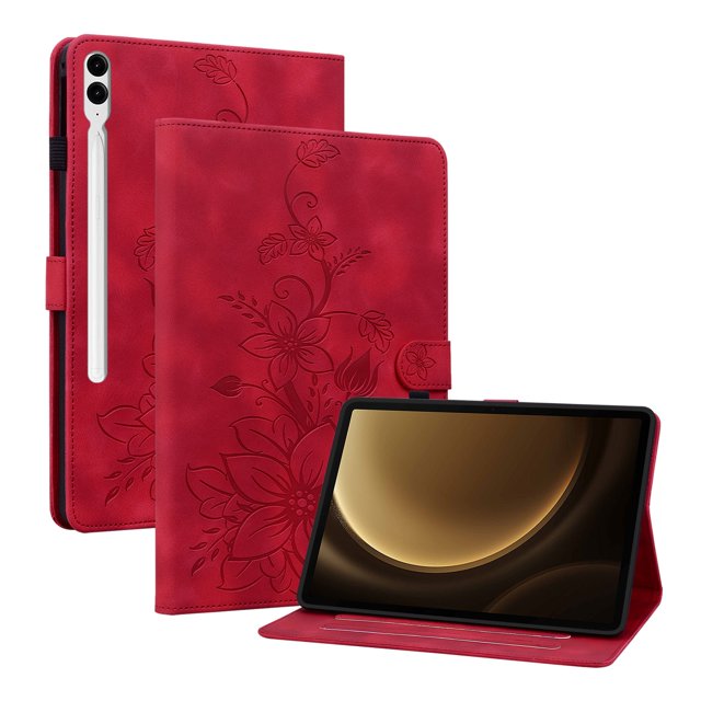 Tablet Case for FOXDOCK Samsung Galaxy Tab S10 Plus – Premium PU Leather Cover with Lily Embossed Design, Card Slots