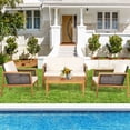 thumbnail image 1 of Patiojoy 4-Piece Patio Acacia Wood Furniture Set Outdoor PE Rattan Conversation Set with Removable Cushions, 1 of 8