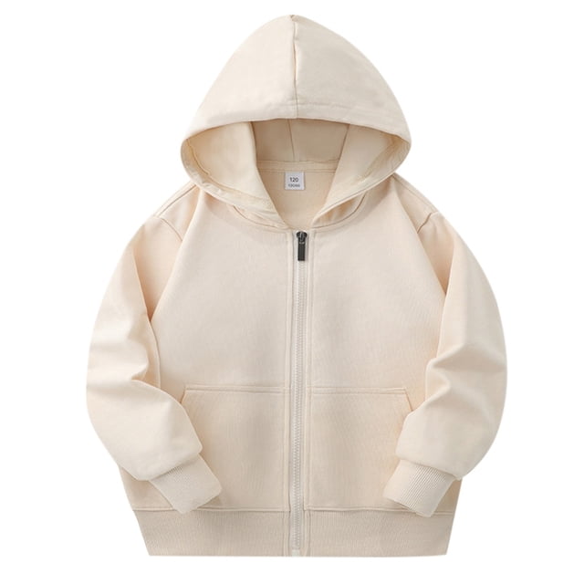 FAOWME Chandails à Capuche à Manches Longues pour Enfants, Unisexes, Doux, avec Poche, Beige 7-8 Ans