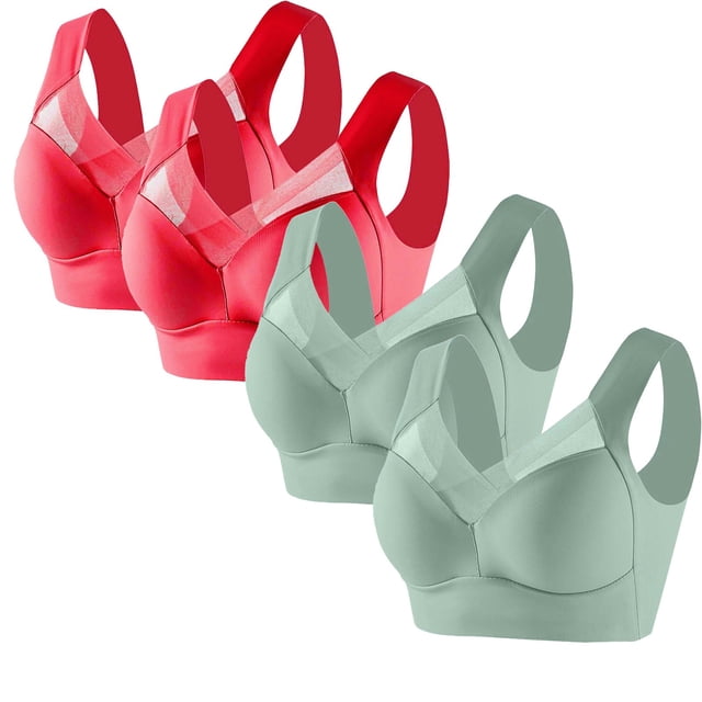 Timegard 4pc Bras for Women Wireless Comfy Breathable Full Coverage High Support Back Smoothing Everyday Bra