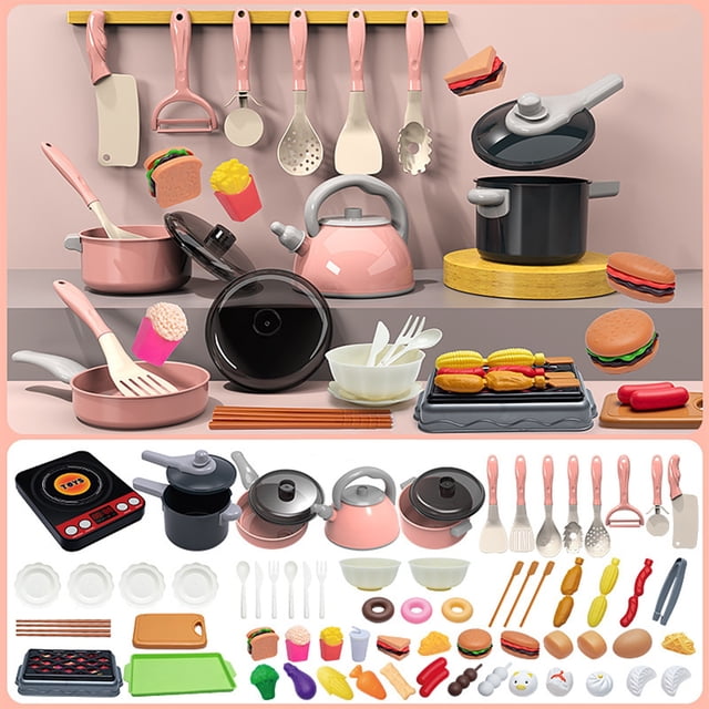 UsTZtai under $5 Toddler Play Kitchen Set with Utensils, Realistic Safe Cookware for Pretend Cutting, Educational Toy for Children Learning