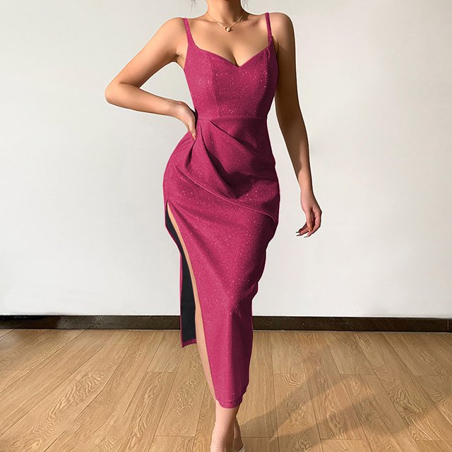 Gspmoly Robes pour Femmes Grande Taille, Mode Femmes Été Décontracté Uni Col en V Camis Sans Manches Gilet Longue Robe Robe de Cocktail Aubaines