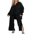 thumbnail image 1 of Women Solid Color Long Sleeve Blouse and Straight Fit Trousers, 1 of 9