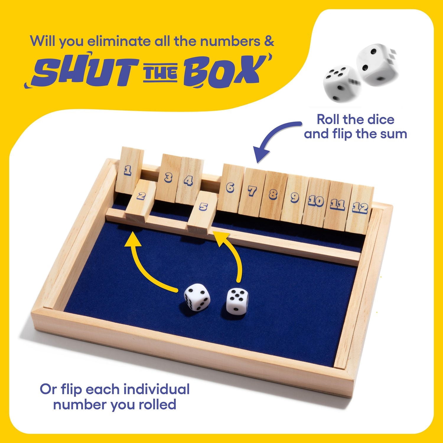 Shut The Box by Relatable, Strategy Board Games for Kids and Adults, Includes 2 Dice, 1 Wooden Box, 1 Scorepad, and Instructions