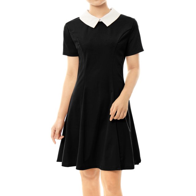 INSPIRE CHIC Robe Évasée pour Femme à Col Peter Pan avec Fermeture Éclair Dissimulée au Dos m Noir