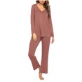 thumbnail image 1 of Timegard Ensembles de Pyjamas pour Femmes 2 Pcs Manches Longues Col en V Haut Froncé et Pantalon Automne Décontracté Doux Tenues de Pjs, 1 of 4
