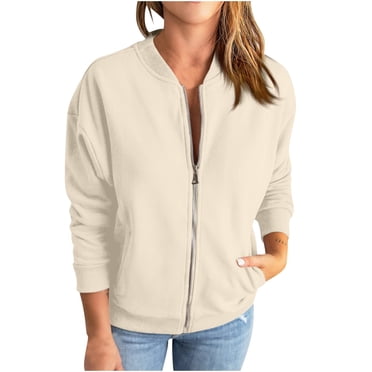 CEHVOM Women's Casual Loose Fashion Color Pocket Zippered Jacket Long Sleeve Coat Clearance