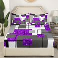 thumbnail image 3 of YST Abstract Geometric Bed Sheets Queen Purple Glitter Bling Sequins Grid Sheet Set For Kids Girls Teen,Geometry Stripes Check Fitted Sheet Starry Sky Stars Flat Sheet 2 Pillow Cases, 3 of 5