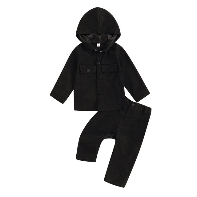 FOCUSNORM Ensemble 2 Pcs Filles Garçons Veste à Capuche à Manches Longues avec Fermeture à Boutons et Pantalon