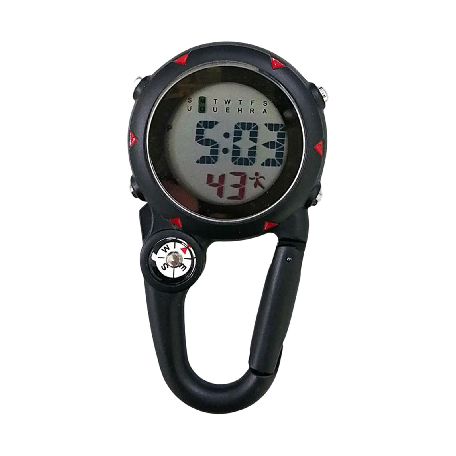 jinwen Carabiner Watch Clip Electronic Watch with Alarm Clock Unisex Accurate Date Week Black