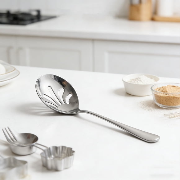 Stainless Steel Serving Spoons 2 Large Slotted Spoons Kitchen Utensils Draining Spoons for Vegetables Pasta Serving Modern Silver Design