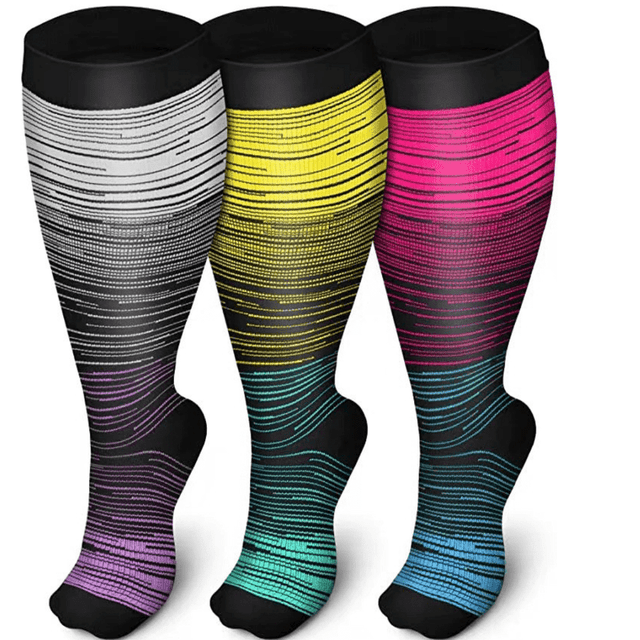 SUTENGDA 3 Pairs Plus Size Compression Socks for Women Men Wide Calf 20-30 mmHg Extra Large for Circulation Support Recovery XXL