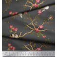 thumbnail image 2 of Soimoi Gray Modal Satin Fabric Floral & Franklin Gull Bird Decor Fabric Printed Yard 42 Inch Wide, 2 of 5