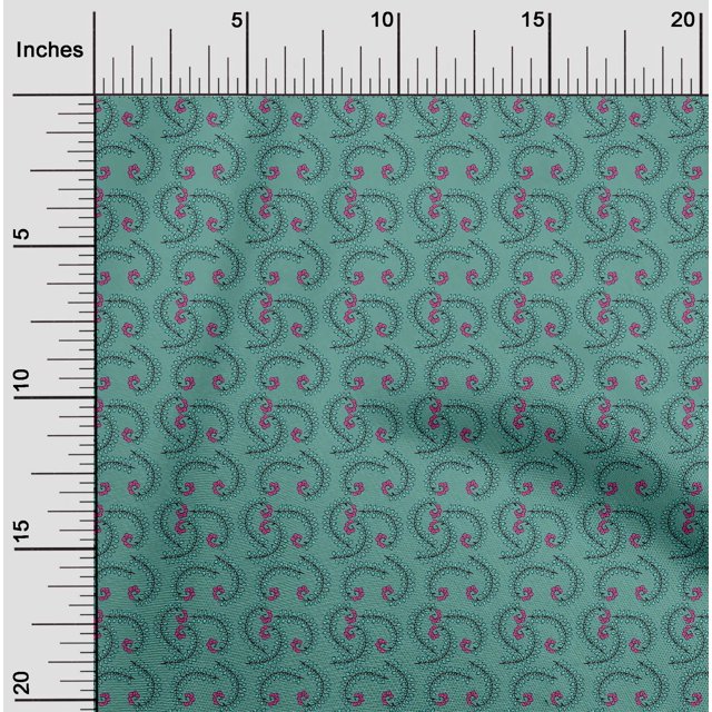 oneOone Georgette Viscose Fabric Leaves & Swirl Block Printed Fabric 1 Yard 42 Inch Wide