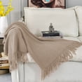 thumbnail image 4 of Meitianfacai Fringe Trim Throw Blanket with Simple Design, Lightweight Air Conditioning Blanket for Sofa, Bed and Nap Use in Soft Breathable Fabric (Brown), 4 of 6