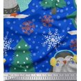 thumbnail image 1 of Soimoi Blue Rayon Fabric Christmas Tree & Penguin Cartoon Print Sewing Fabric Yard 56 Inch Wide, 1 of 5