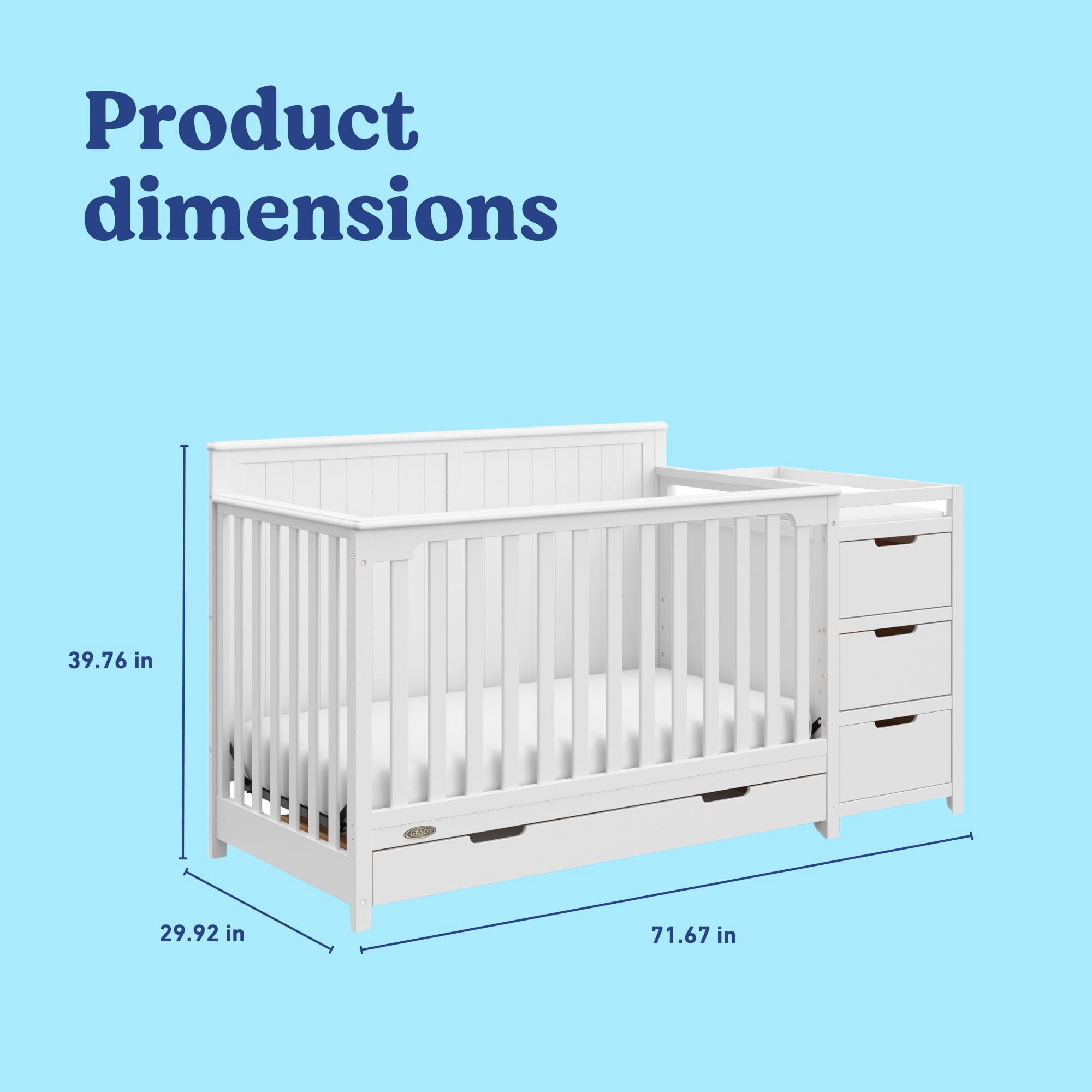 Lit de bébé convertible 5 en 1 avec tiroir et table à langer Hadley de Graco, Blanc