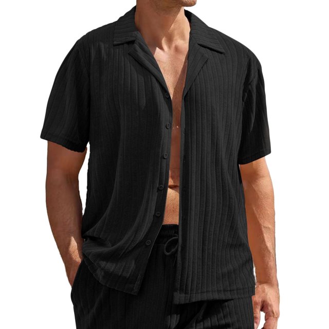 Kaemgyyd Men's Short Sleeve Shirts Plus Size Lightweight Solid Button down Top Summer Casual Beach Vaction Tee 2025 Spring Clothes