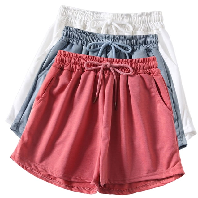 Diufon Womens 3PCS Jogger Shorts Elastic Waist Drawstring Yoga Shorts Solid Color Shorts with Pockets