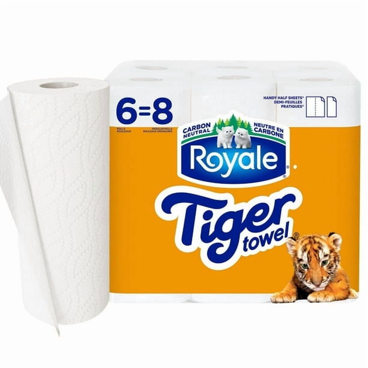 Royale Tiger Towel Paper Towel, 6 equal 8 Rolls, 66 Sheets per Roll, 2-Ply, 396 Total Half Sheets