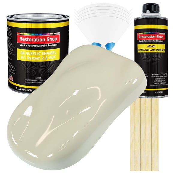 Restoration Shop - Peinture Auto à l'Émail Acrylique Blanc Grand Prix - Trousse Complète de Peinture d'Un Gallon - Revêtement Professionnel à une Étape à Haut Lustre pour Automobile, Voiture, Camion, Équipement, Ratio de Mélange 8:1, 2,8 VOC