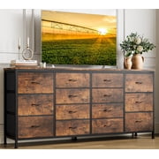 PIONEERWORKS 63" TV Stand with 14 Drawers, Fabric Storage Cabinet with Power Outlets for 65-75 Inch TVs, Entertainment Center for Bedroom, Tabby