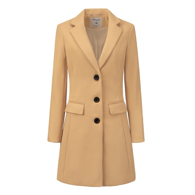 INSPIRE CHIC Manteau d'Hiver pour Femme à Revers Cranté, Simple Boutonnage, Manches Longues, Brun, 2TG