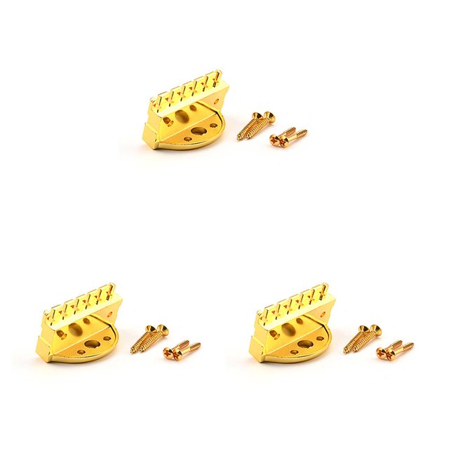 pitrice Headless Acoustic Guitar Bridge Professional Beginners Electric Bass String Tailpiece Spare Parts Fitting Replacement Gold 3Set