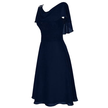 QIPOPIQ Robe pour Femme à Col Rond, Taille Plissée, Manches Courtes, Robe d'Invitée de Mariage, Robes de Demoiselle d'Honneur en Chiffon, Été, Liquidation