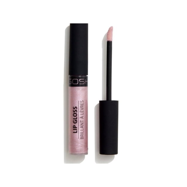 GOSH - Lip Gloss - 0022 in a clear tube with a matte black cap, showing light pink glossy lip gloss and a doe-foot applicator on a white background, providing ultimate shine and a non-stick texture that keeps lips soft and moisturized, ideal for use alone or over lipstick.