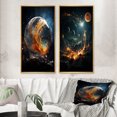 thumbnail image 1 of Designart "Celestial Worlds II" Galaxies Framed Wall Art Set Of 2 - Teal Fantasy Gallery Wall Frame Set For Home Decor, 1 of 6