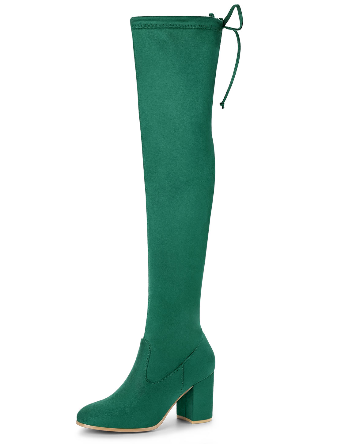 Unique Bargains Women's Round Toe Chunky Heel over The Knee High Boots