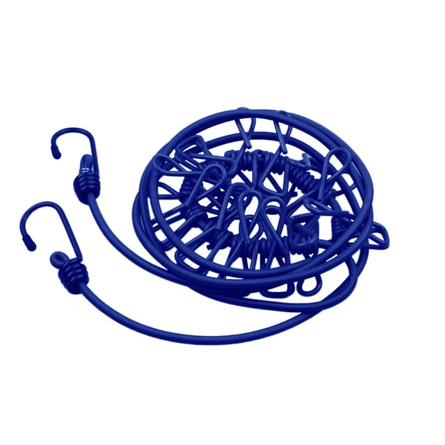 WHEANG Fixing Clip Portable Outdoor Clothesline with 12 Clothespins Beach Windproof Clothes Rack Super Elastic Clothesline One Size Blue