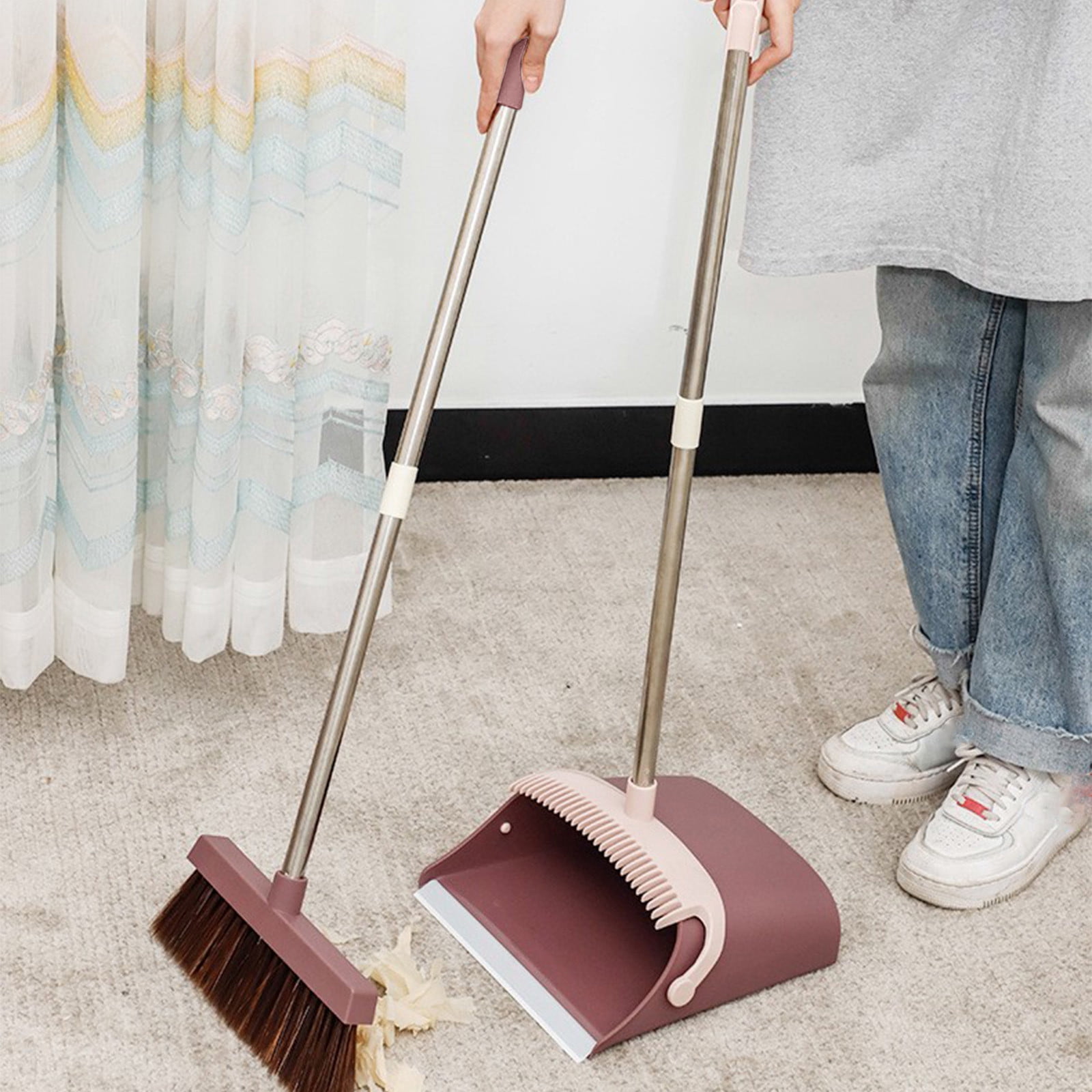 Summer Savings Kcavykas Brooms and Dustpan Set, Cleaning Supplies Brooms and Dustpan Set for Home, Stainless Steel Handle Brooms with Dustpan Combo Set for Home Office