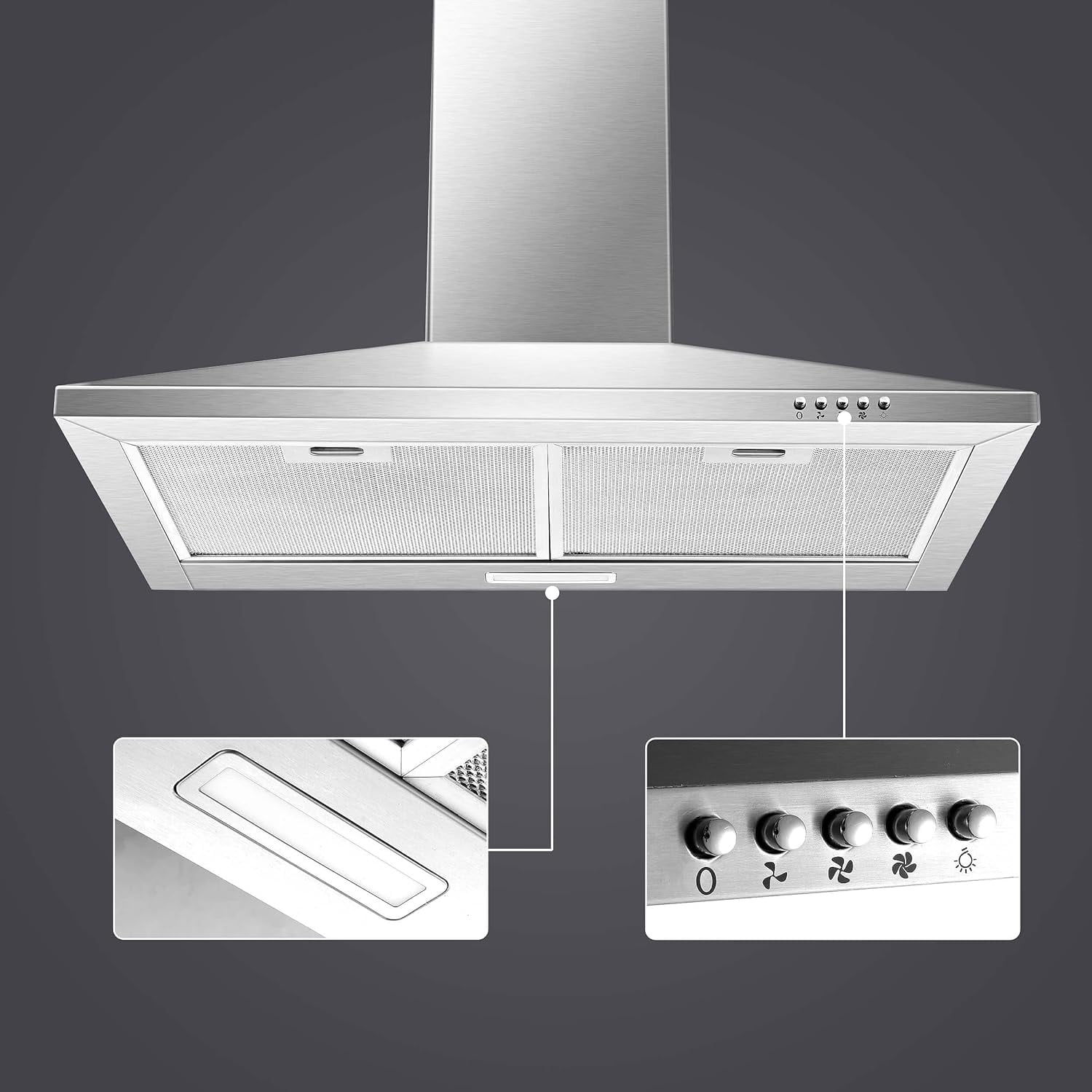 Wall Mount Range Hood 30 inches Stainless Steel Range Hood with Ducted/Ductless Convertible,Kitchen Hood 30 inches Chimney Style Stove Vent Hood for Kitchen