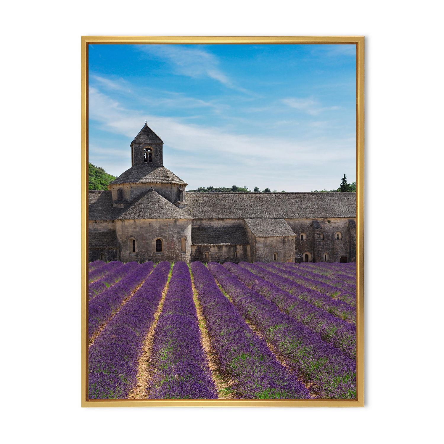 Designart Champ de lavande avec abbaye en France ART MURAL À CADRE FLOTTÉ