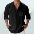 thumbnail image 2 of Mens Spring Summer Loose Mens Short Sleeve Shirt Stand Collar Solid Color Button Down Bodysuit Pocket Long Sleeve Pullover with Button Shirt, 2 of 5