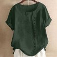 thumbnail image 2 of Timegard Hauts Grande Taille pour Femmes Col Rond Manches Courtes Bouton Blouse Légère Décontractée Ample Hauts, 2 of 5