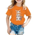 thumbnail image 1 of GDREDA Vêtements Fille Enfant Filles Mignon Graphique Col Rond Manches Courtes Tee Été Décontracté T-Shirt Hauts Fille Été Orange, 3-4 Ans, 1 of 5