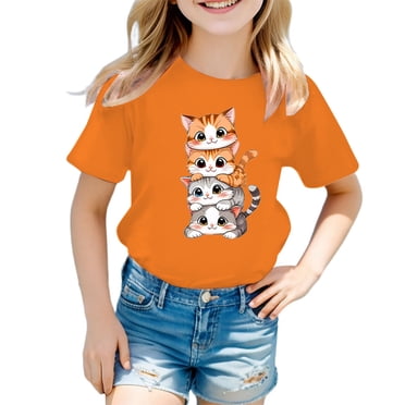 PMVFHDE T-Shirts pour Fille Tee Shirt Robes pour Filles Hauts Grande Taille T-Shirts Amples pour Filles Hauts d'Été pour Enfants Filles Mignon Graphique Col Rond Manches Courtes Tee T Shirt d'Été Blanc, 3-4 Ans
