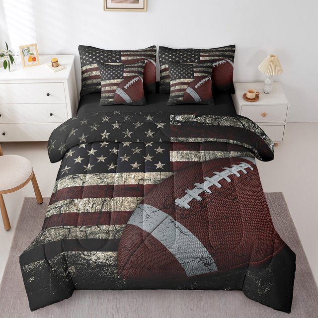 YST Ensemble de Literie Football 7 Pcs Lit en Sac, Drapeau Américain, Grand Lit