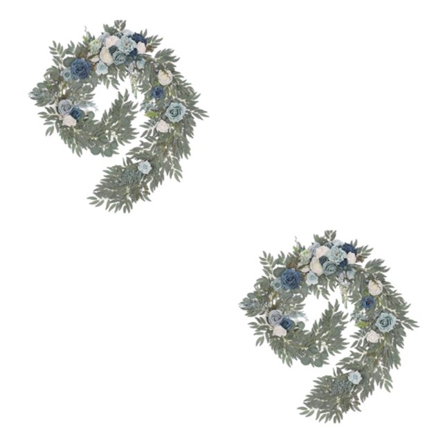 mmirethe Durable Artificial Flower Table Runner - Good Texture Exquisite Crafted Decoration Wedding Blue 2Set