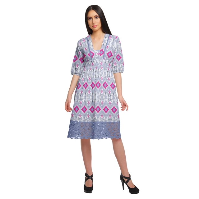 Moomaya Robe à Manches Courtes pour Femmes Robe de Soirée en Coton Imprimé Tenue Décontractée