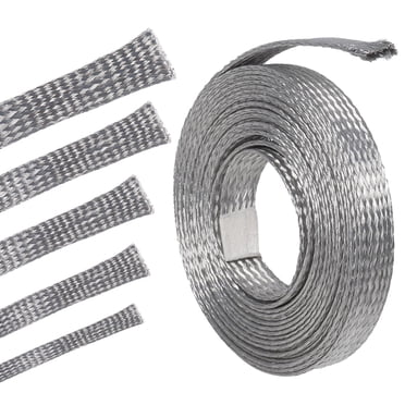 Gaine de Protection pour Câble en Métal Tressé en Cuivre Étain, Sangles de Sol, Gaine pour Fil Interférentiel, Maille Plate (5/16 Po de Large (0,20 Po de Diamètre) - 28 Pi)