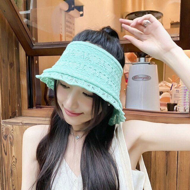 LinYooLi Foldable Knitted Sun Hat For Women Empty Top Sunscreen Cap Summer Sun Protection Fisherman Hat For Female Outdoor Beach Sun Caps
