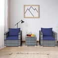 thumbnail image 3 of Costway 3 PC Patio Rattan Furniture Bistro Set Cushioned Sofa Chair Table Navy, 3 of 10